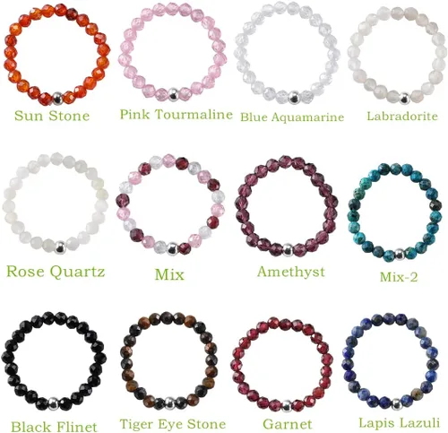 Vista 3 de Tsnamer Anillo de cuentas de cristal, piedras preciosas facetadas naturales, ojo de tigre, cuarzo rosa, amatista, minimalista, apilable, anillo