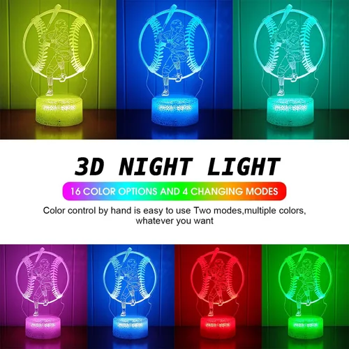 Vista 4 de Luz nocturna de béisbol - Lámpara de escritorio remota táctil RGB de 16 colores para niños, regalos de Navidad y vacaciones