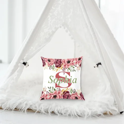 Vista 5 de Funda de almohada con nombre, funda de almohada personalizada con flores, funda de almohada cuadrada, regalos de cumpleaños para mamá, sofá, cama