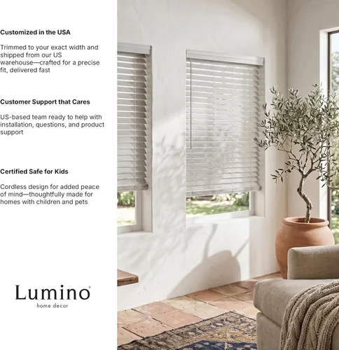 Vista 10 de Persianas imitación de madera sintética de 2 pulgadas para oscurecer habitaciones, sin cordón, color blanco
