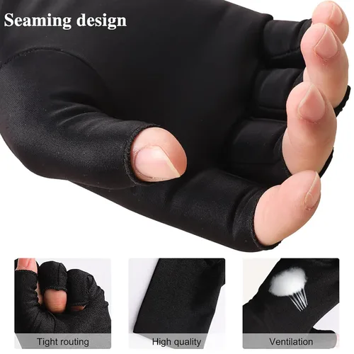 Vista 4 de Pimoys Guantes UV para manicura de gel UPF50+ Guantes de protección solar sin dedos para lámpara de uñas de gel, guantes de conducción para mujeres