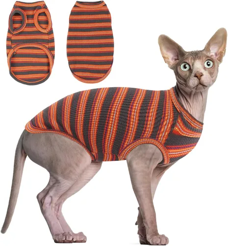 Vista 9 de BRKURLEG Camisa de punto para gatos, chaleco sin mangas para gatos Sphynx y perros pequeños, ropa suave de primavera y verano, camisetas Rayas azules