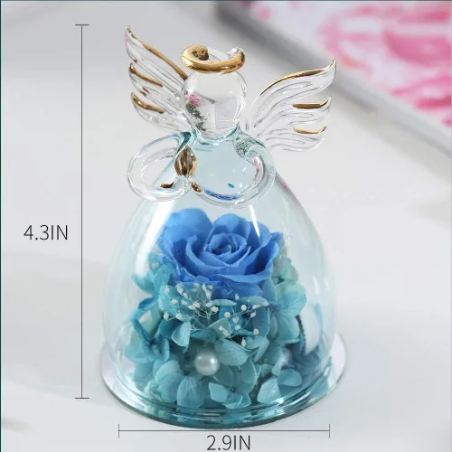 Vista 3 de ANLUNOB - Flores preservadas, regalos de cumpleaños y Navidad para mujeres, ángeles con bonitas rosas azules para regalos de boda y Acción de Gracias
