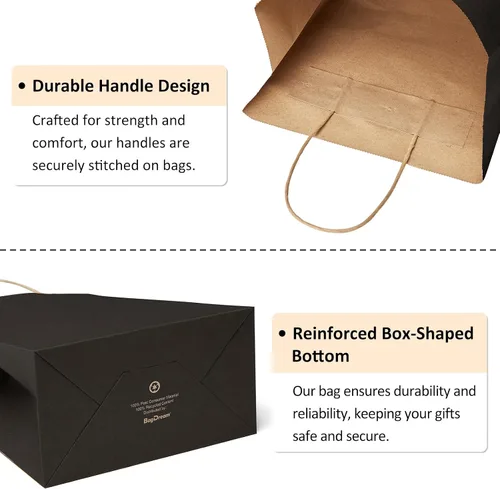 Vista 6 de BagDream Bolsas de papel kraft de 5.25 x 3 x 8 pulgadas, pequeñas bolsas de regalo de papel con asas a granel para recuerdos de fiesta, venta al por