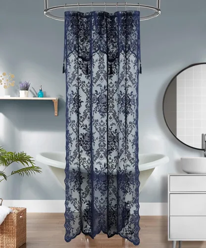 Vista 17 de Warm Home Designs Cortina de ducha negra con cenefa. LA Black 36 Negro
