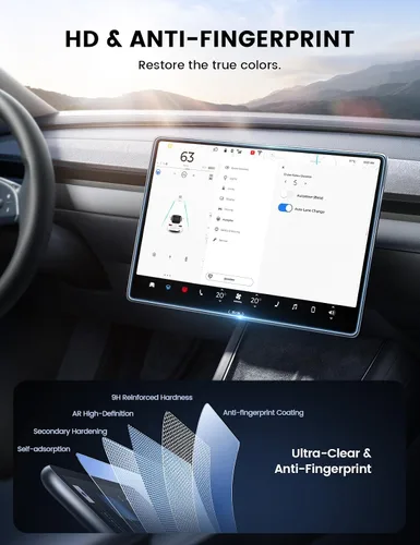 Vista 6 de Lamicall Protector de pantalla para Tesla Model Y (2020-2024) y Model 3 (2017-2023) – [antiarañazos y huellas dactilares] [dureza 9H] Protector