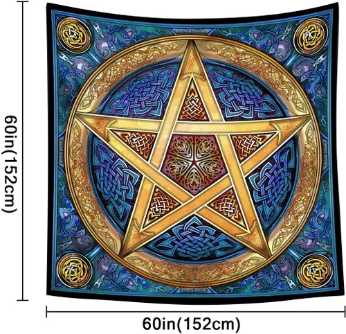 Vista 2 de Tapiz pentagrama, nudo celta, astrología hippie trippy, 60 x 60 pulgadas, dormitorio, sala de estar
