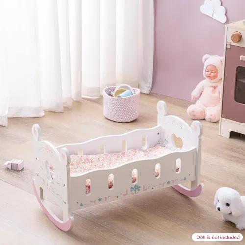 Vista 7 de ROBOTIME Cuna de madera para muñecas de 18 a 24 pulgadas, rosa