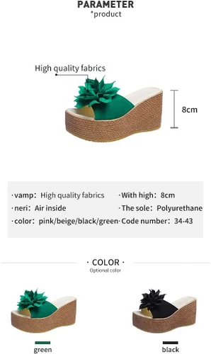 Vista 2 de pearlzone Sandalias de plataforma para mujer, alpargatas, sandalias de tela con flores, parte inferior gruesa, tacones inclinados, sandalias