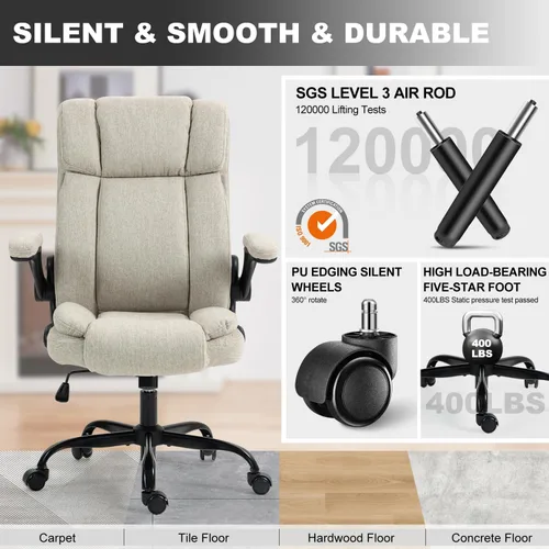Vista 7 de Silla de oficina con respaldo alto, ergonómica, ejecutiva, silla de escritorio para computadora, cómoda tela, acolchada, sillas de escritorio
