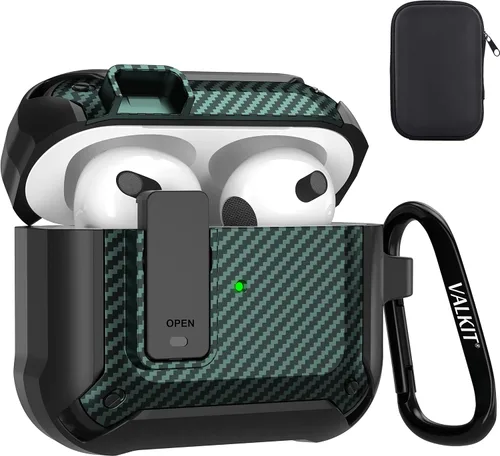 Vista 55 de Valkit Funda para Airpods Pro 2 con cerradura, funda militar de cuerpo completo para AirPod Pro rígida con llavero, funda para Airpods Pro de 2ª/1ª
