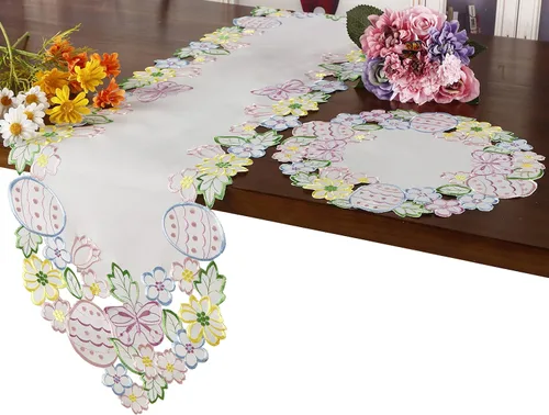 Vista 3 de Camino de mesa de Pascua y primavera de 13 x 68 pulgadas, huevos bordados, huevos florales con flores, mariposas y bufandas para el hogar, cocina