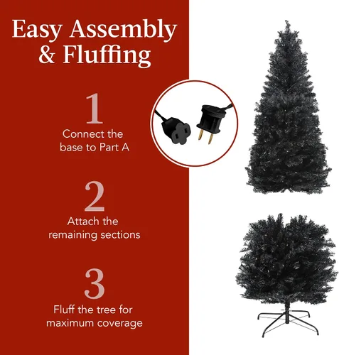 Vista 4 de Best Choice Products - Árbol de Navidad artificial, de 4.5 pies, preiluminado, negro, árbol delgado para el hogar, oficina, decoración de fiesta