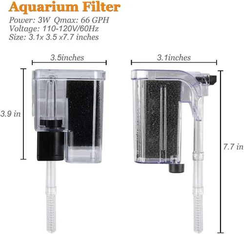 Vista 2 de PULACO Filtro ultra silencioso para colgar en acuario (66 GPH 3 W), filtro pequeño para pecera de 1 a 5 galones