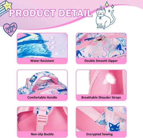Vista 5 de Mochila para niñas, mochila escolar para niñas, Lindos juegos de gatos, Classic