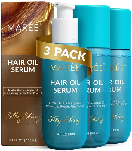 Vista 13 de MAREE Aceite para el cabello encrespado con aceite de argán, queratina y biotina – Suero capilar para brillo de cabello seco y rizado – Productos