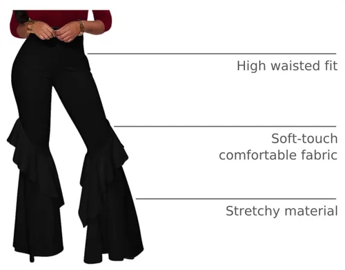 Vista 4 de GUOLEZEEV - Pantalones de cintura alta con volantes estilo flare para mujer, pierna ancha, color liso negro#1