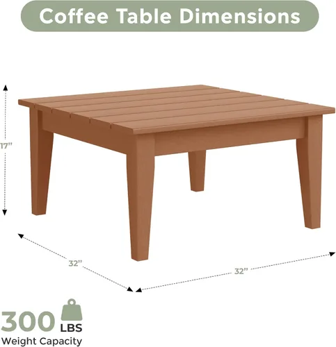 Vista 3 de Ashore - Mesa de centro para exteriores, 32 pulgadas para todo tipo de clima, de madera de polietileno Adirondack, mesa auxiliar cuadrada para Teca