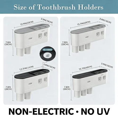 Vista 2 de Soportes para cepillos de dientes montados en la pared, soporte para cepillos de dientes con dispensadores automáticos de pasta de dientes, 6