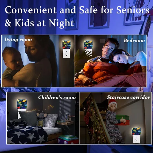 Vista 5 de Luz nocturna de dinosaurio, lámpara nocturna de pared enchufable con sensor de atardecer a amanecer, lámpara LED de 0.5 W de eficiencia energética