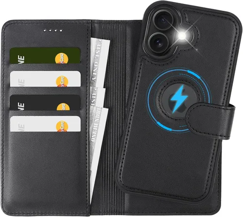 Vista 22 de Funda de piel sintética 2 en 1 para iPhone 13 PRO MAX, funda de piel sintética desmontable con soporte para tarjetas, funda extraíble con bloqueo