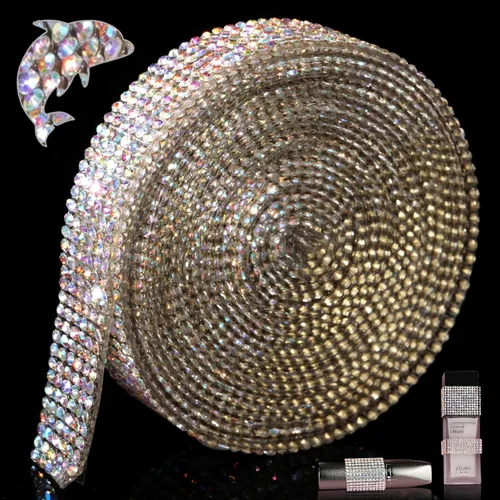 Vista 19 de Cinta de Cristal Brillante con Diamantes de Imitación Autoadhesiva para Planchar DIY con Purpurina Pegatinas de Diamantes para Manualidades Negro