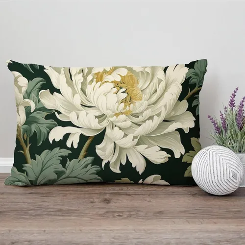 Vista 6 de ArogGeld Funda de almohada blanca con flores chinoiserie, funda de almohada para sofá, diseño floral verde y blanco, funda de almohada de lino A-12