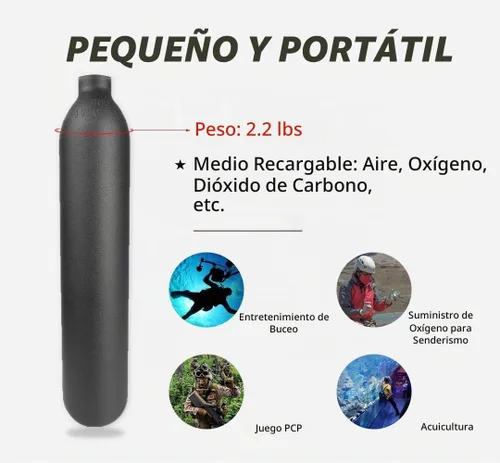 Vista 2 de Botella de aire de aluminio de 4500 psi, cilindro de PCP aeronáutico a prueba de explosiones de 30 Mpa, tanque de alta presión recargable M18 * 1.5