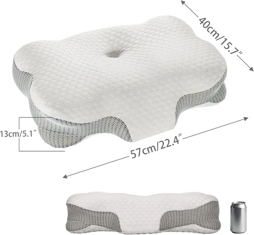 Vista 9 de Almohada cervical de espuma viscoelástica para soporte del cuello, almohada ergonómica de contorno para dormir de espalda y de lado, espuma Blanco