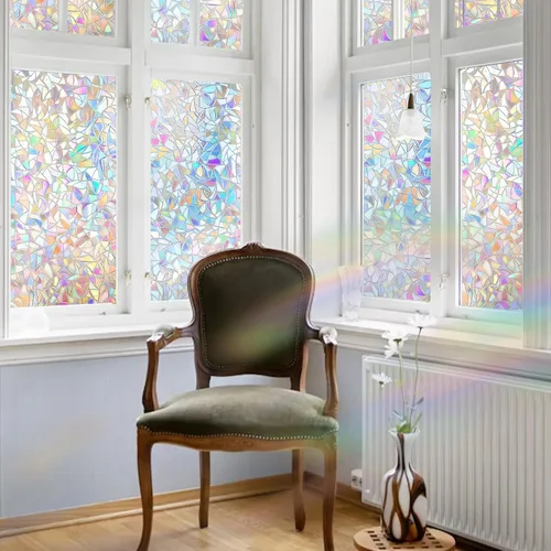 Vista 7 de Hilarious - Película de privacidad arcoíris para ventana, vinilo para ventanas manchadas, calcomanías decorativas 3D removibles, película tintada