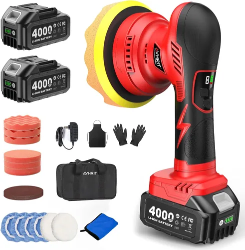 Vista 12 de Kit de pulidora de búfer de coche inalámbrica con 2 baterías de 2000mAh 21V, kit de pulidora y encerada de búfer de 6 pulgadas para coche con 6