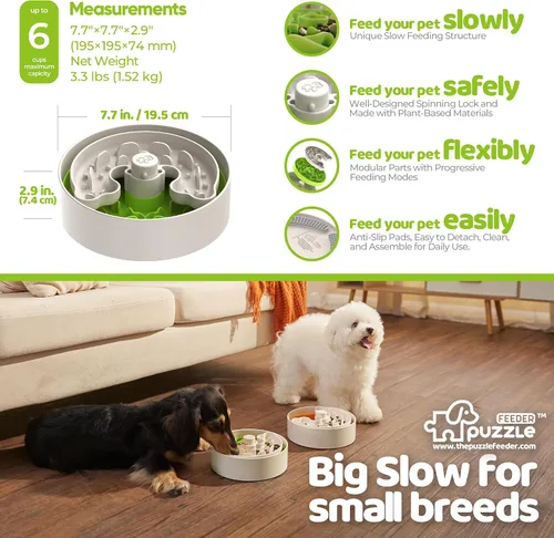 Vista 6 de Puzzle Feeder Cuenco de alimentación lenta para perros con base antideslizante, diseño de velocidad ajustable, insertos de rompecabezas extraíbles