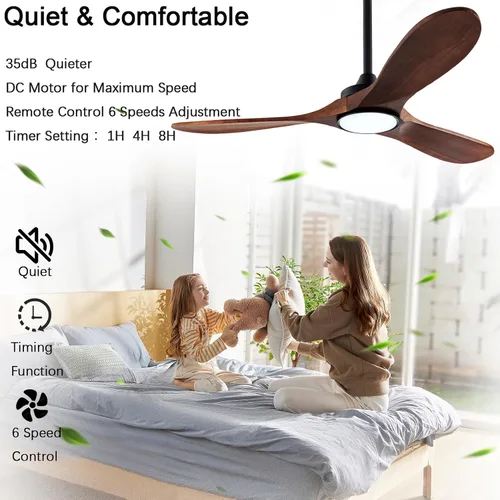 Vista 5 de Ventilador de techo silencioso de 52 pulgadas con control remoto, 3CCT, acabado de nogal. 3CCT, mobile app, full memory function, for use in