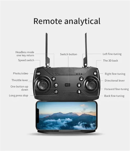 Vista 3 de E88 WIFI FPV Dron, Quadcopter con gran angular HD 4K Cámara de retención de altura RC plegable Quadcopter Drones UAV, negro