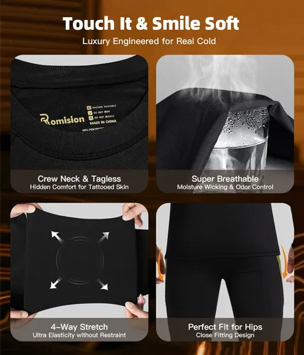 Vista 7 de romision 2 Pack Thermal Underwear for Men Long Johns Fleece Lined Hunting Gear Bottom Top Set Base Layer Cold Weather XS-4XL