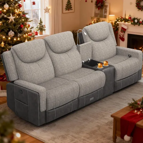Vista 18 de Dresegmt Sofá reclinable, 2 vías multifunción manual de 3 plazas con portavasos, almacenamiento y puertos USB, moderno sofá multifuncional, sofá