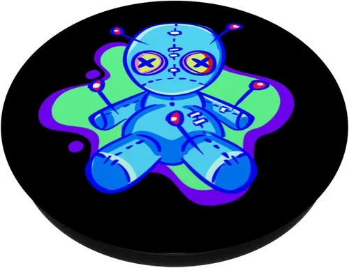 Vista 2 de Voodoo Doll Rave EDM Festival Techno House Trippy Synthwave PopSockets agarre y soporte para teléfonos y tabletas, Negro