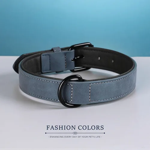 Vista 5 de Didog Collar de Perro de Cuero PU Suave Acolchado, Transpirable y Ajustable Collares para Perros Pequeños, Cómodo para Caminata Diaria, Azul, M