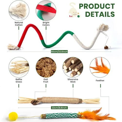 Vista 6 de Cat Chew Toys for Bored Indoor Cats,12 Pack Natural Catnip Silvervine Sticks for Kittens Teeth Cleaning&3 Pack Cat Chew Ropes for Anxiety