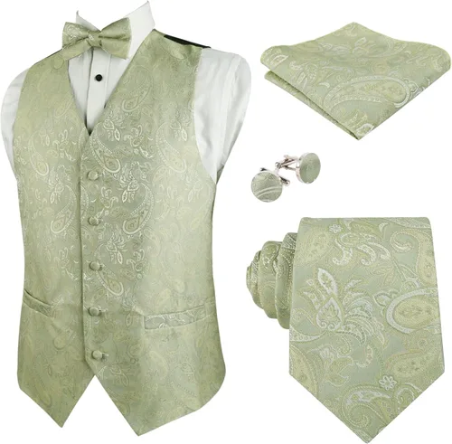 Vista 17 de Alizeal Conjunto de 4 piezas de chaleco floral con lazo y bolsillo cuadrado 185-champán