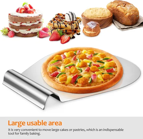 Vista 6 de 1 elevador de pizza con 2 servidores de postres de acero inoxidable, espátula, servidor de tartas, herramientas para servir pasteles de boda, palas