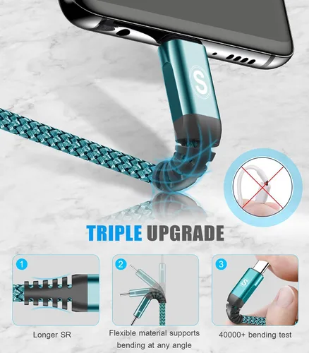 Vista 5 de sweguard Cable USB C de 3.1 A de carga rápida [2 unidades, 3.3 pies + 3.3 pies], cargador USB-A a USB-C, cable trenzado de nailon para Samsung