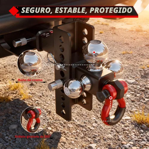 Vista 4 de TYT - Enganche de remolque ajustable de tres bolas para receptor de 2 pulgadas, caída/elevación de 4.5", bolas triples (1-7/8", 2", 2-5/16")