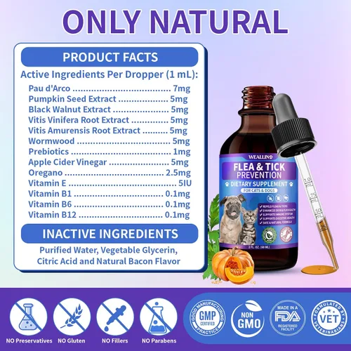 Vista 8 de WEALLIN Soporte para pulgas y garrapatas para perros y gatos con multivitamínico 2.0 fl oz
