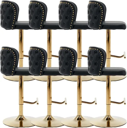 Vista 14 de Taburetes de bar tapizados de poliuretano con base dorada, taburetes de bar ajustables de 25-33 pulgadas, taburetes de mostrador con respaldo Beige