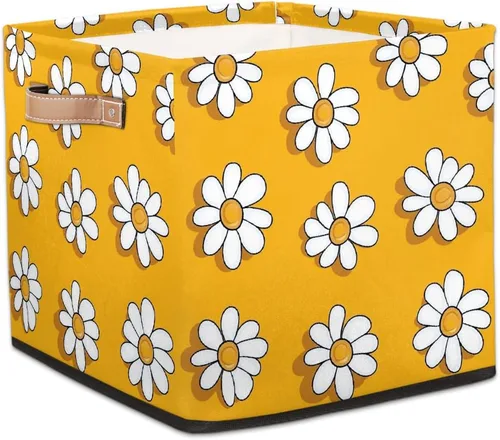 Vista 21 de Cube Storage Bins for Shelves, Neon Blue And Purple Skull Flower Decorative Fabric Organizer Box with Handles for Living Room, Dorm Room, Classroom