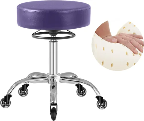 Vista 9 de Taburete rodante con ruedas, capacidad de peso de 400 libras, silla de pestañas resistente ajustable para tatuajes, laboratorio, masaje, spa, Negro