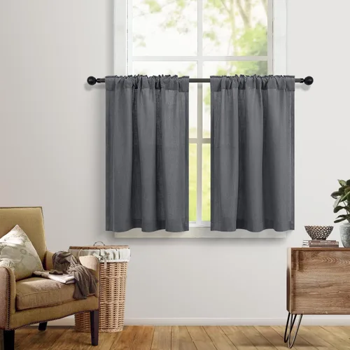 Vista 2 de DANCURTON Cortinas de cocina y cafetería de 24 pulgadas de largo, 2 paneles con pestaña trasera y bolsillo, cortinas cortas de lino con filtrado