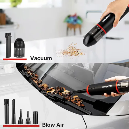 Vista 7 de Shop-Vac Aspiradora de coche y plumero 2 en 1, aspiradora inalámbrica portátil de soplado/succión de 14000 Pa, mini soplador, portátil y ligero