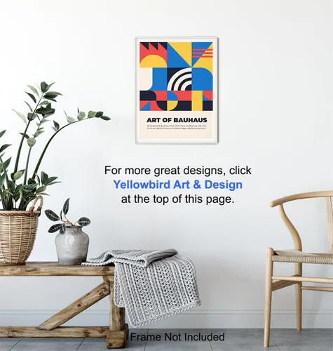 Vista 6 de Bauhaus Póster geométrico para pared, arte moderno retro vintage, arte contemporáneo, rojo, amarillo, azul, negro, arte de pared moderno de mediados